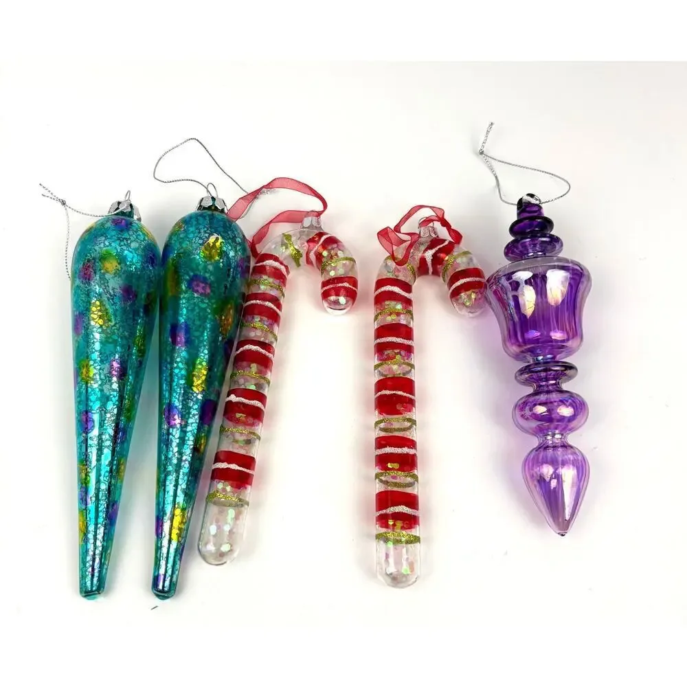 Lot‎ of 5 Holiday Ornaments Christmas Candy Cane Glass Bundle Speckled
